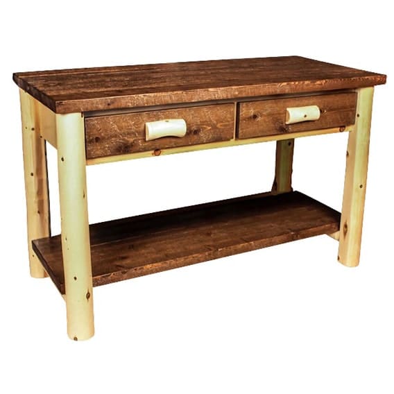 cedar log sofa table with two drawers