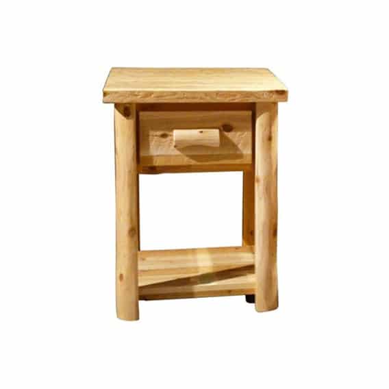 cedar log end table with drawer and shelf