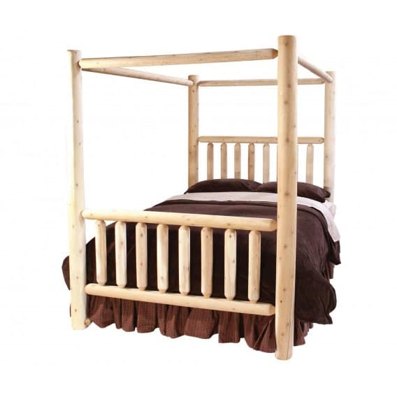 cedar log canopy bed with brown bedding