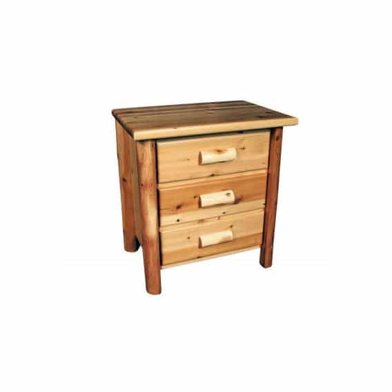rustic cedar nightstand with three drawers
