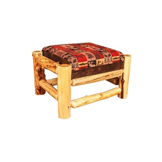 rustic cedar ottoman with patchwork cushion