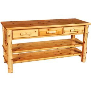 rustic cedar entertainment center with three drawers