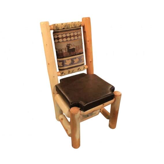 log dining chair with brown back and seat cushions