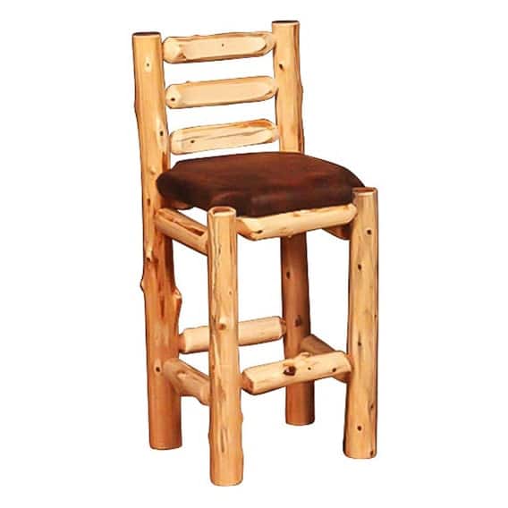 log bar chair with ladder back and leather seat