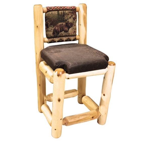 cedar bar chair with brown back and seat cushions